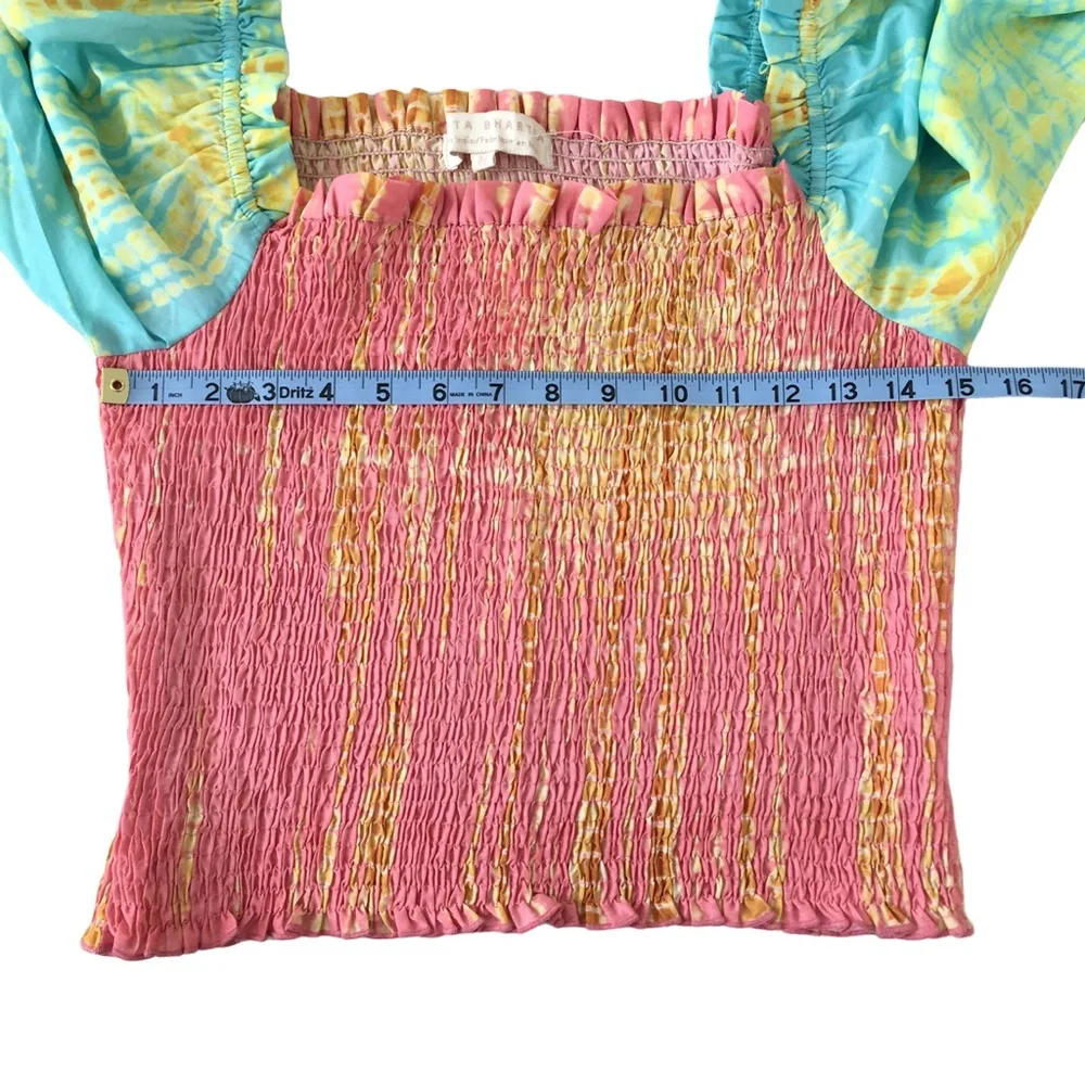 Anthropologie Kavita Bhartia Smocked Tie Dye Cropped Blouse Medium NWT